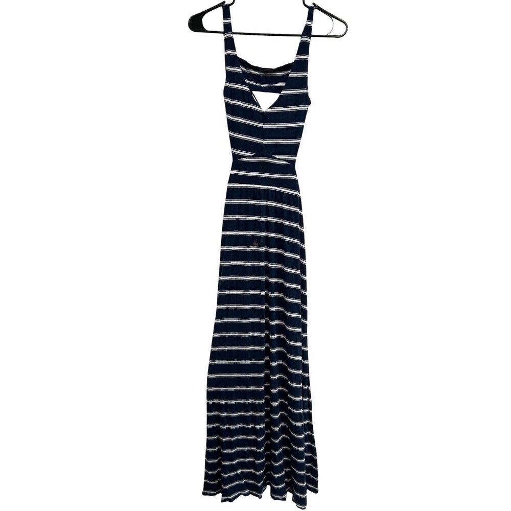 Ocean Drive Navy White Striped Maxi Dress Cutout Back Size L Beachy Coastal